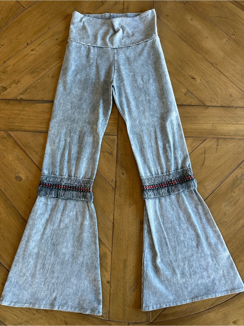 T Party Mineral Wash Bell Bottom Yoga Pants Boho Grunge Festival Fold Over Med